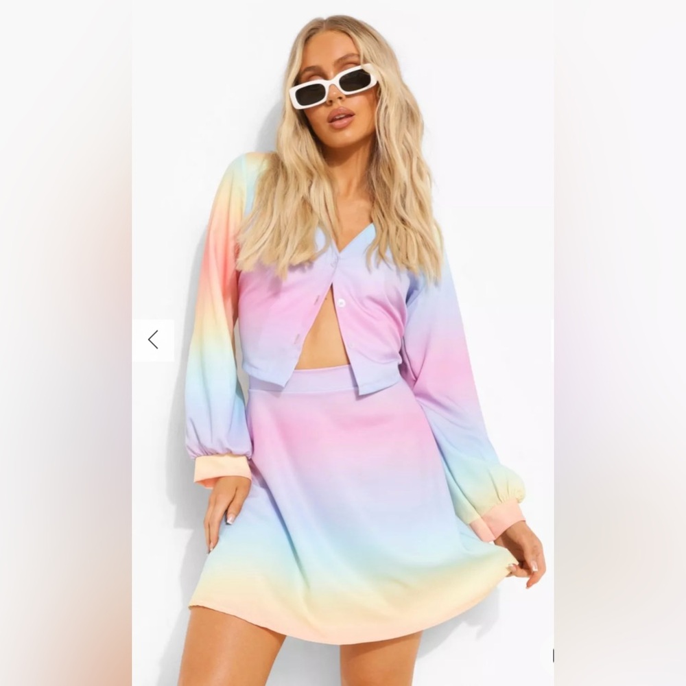 Boohoo Pastel Rainbow Ombre Skirt Set - Picture 2 of 5
